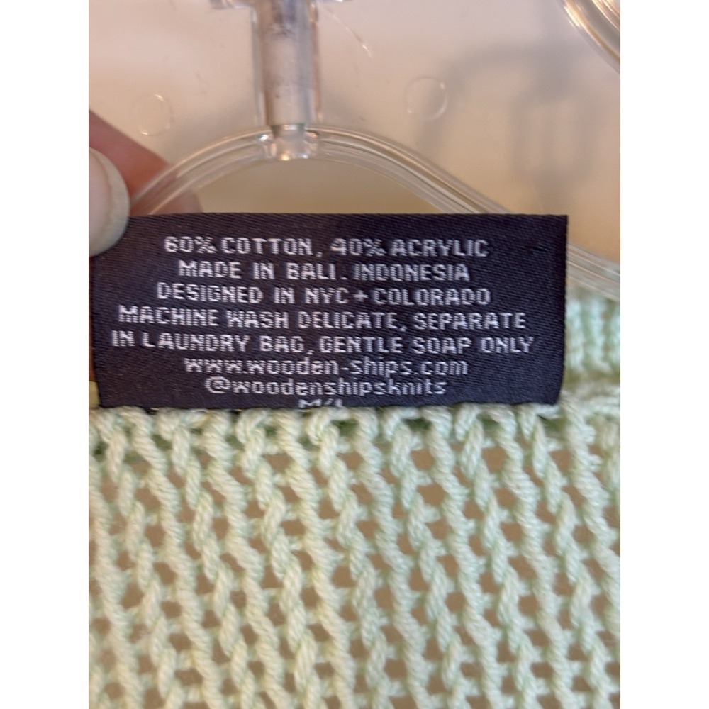 WOODEN SHIPS Green Pickle Ball Sweater M L Cotton Acrylic‎ Boxy - Picture 5 of 6